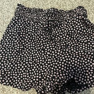 pink and black flower flow shorts